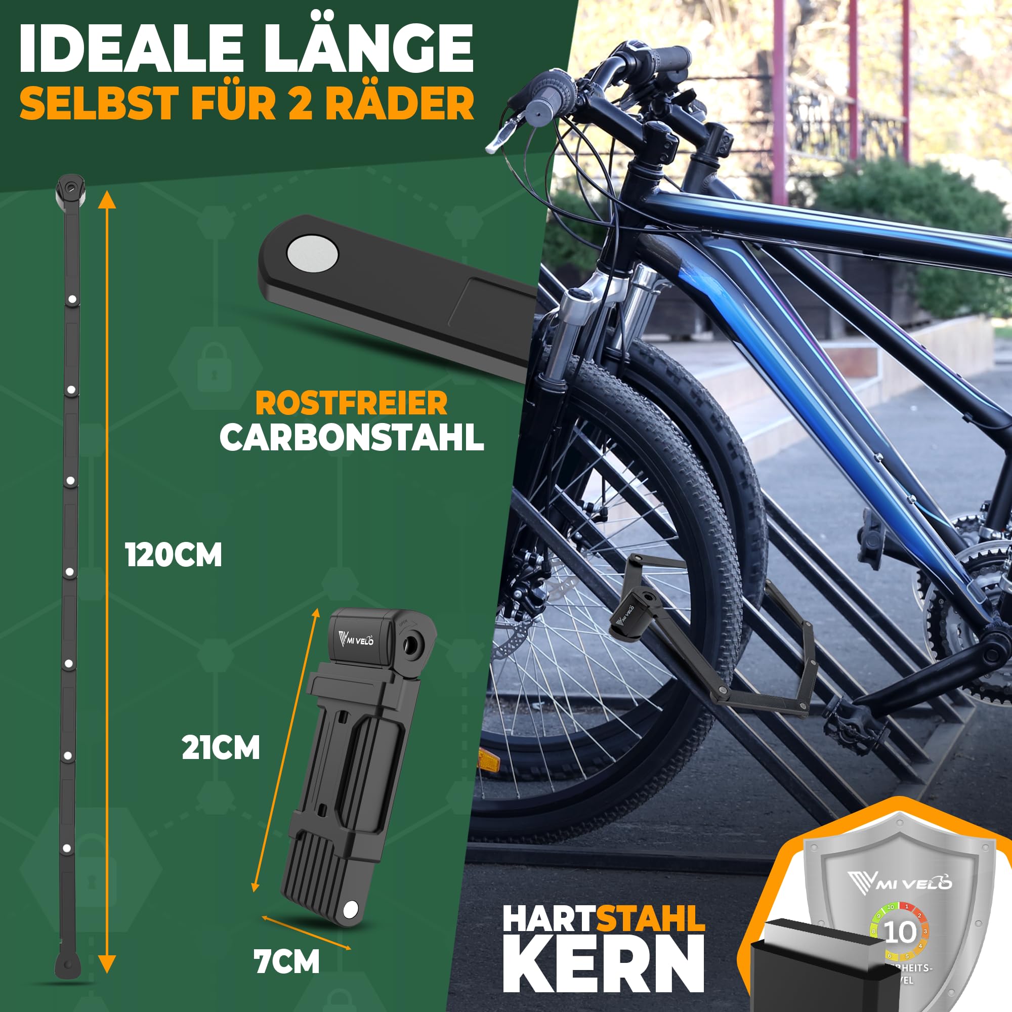 MIVELO Fahrradschloss Faltschloss hohe Sicherheit 120cm lang I Fahrrad Schloss mit Schlüssel inkl. Halterung I Ideal für E Bike, MTB & Rennrad I Bike Lock Sport & Freizeit