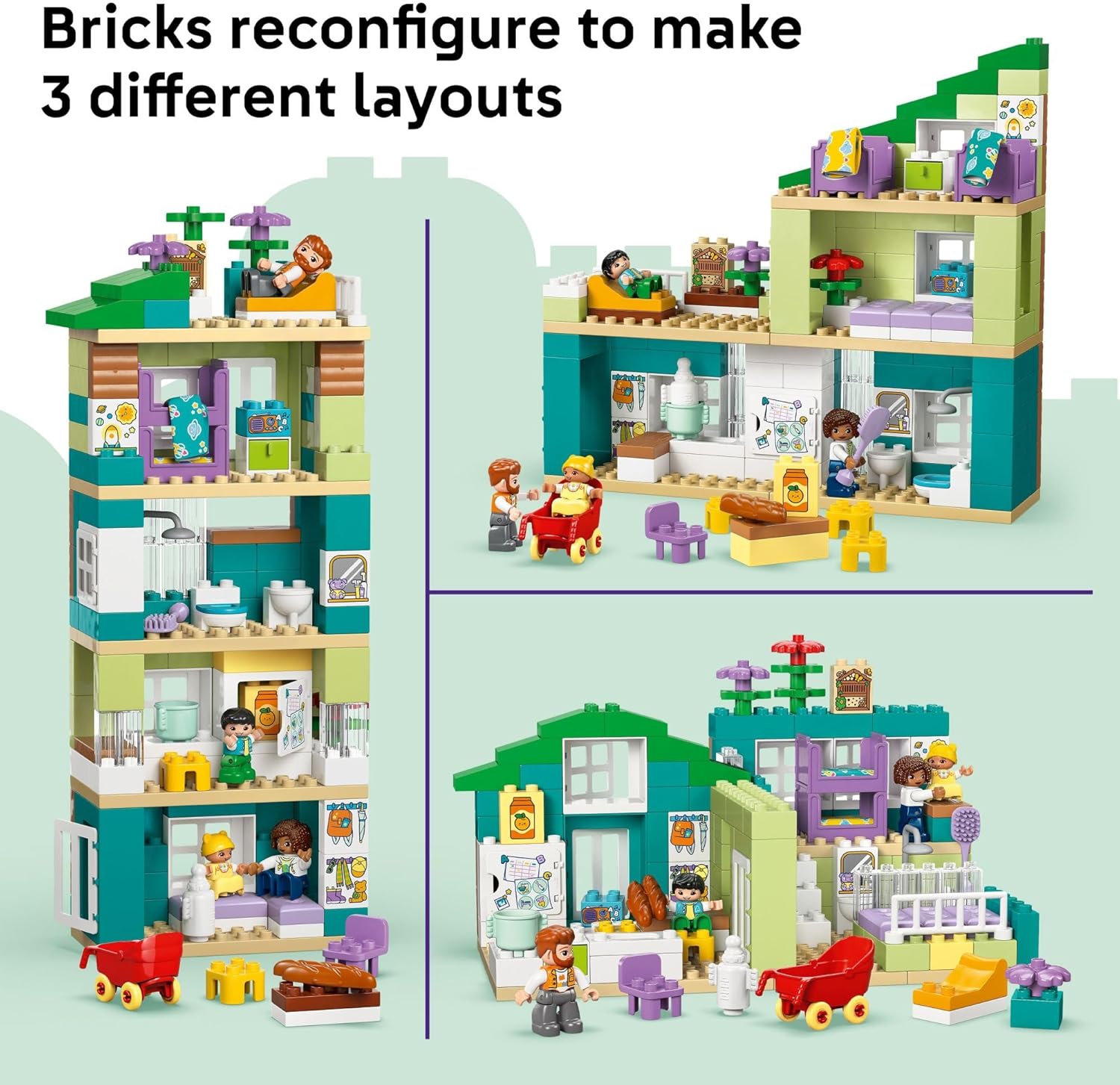 LEGO DUPLO Town 3 in 1 Modern Family House with Figures Building Toy - Learning Play Set for Toddler Boys & Girls, Ages 2+ - Fine Motor Skills Toys for Preschool - Gift for Birthdays - 10470
