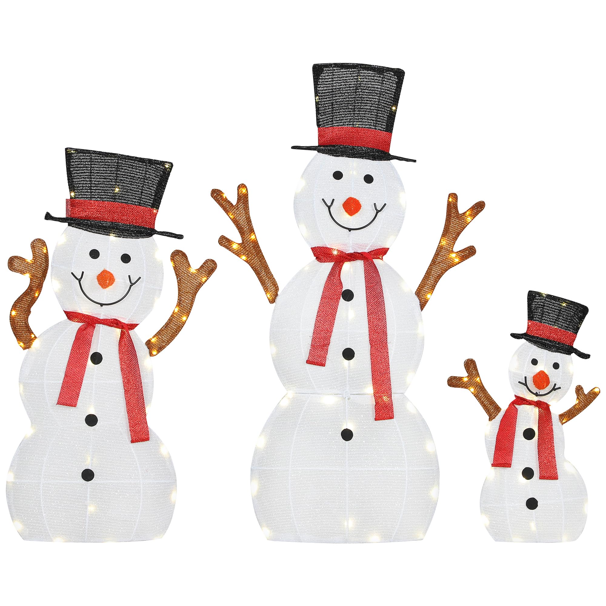 Outsunny 3-teilige Weihnachtsdeko Schneemann-Familie 91,5 cm mit LED | Weihnachtsfigur, Weihnachtsdekoration mit Stahlrahmen, Spannbändern, Weihnachtsbeleuchtung für Indoor & Outdoor, IP44