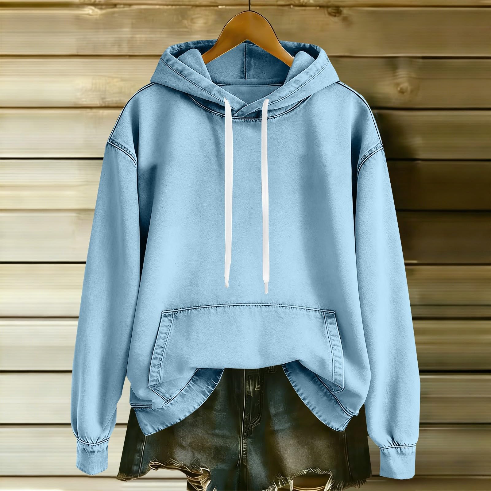Generisch Sweat à capuche pour femme - Oversize - En jean - Manches longues - Couleur unie - Décontracté - Pour le sport - Streetwear - Mode - Veste à capuche chaude pour l'automne - Pour femme