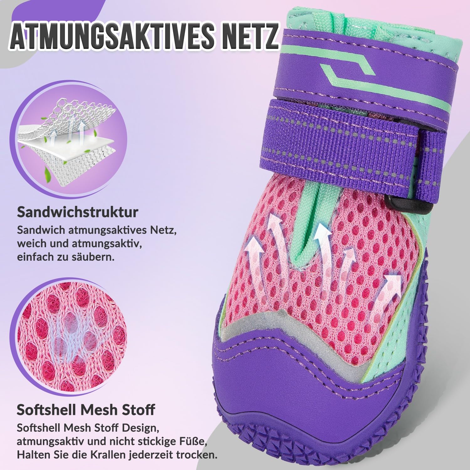SlowTon Hundeschuhe Pfotenschutz, 4 Stück atmungsaktive Hunde Schuhe Outdoor mit Rutschfester Sohle, verstellbarem reflektierendem Klettverschluss Hundestiefel für kleine, mittlere und große Hunde
