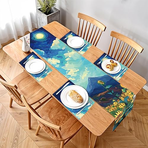 Miniatura 136 de Juego de manteles individuales y camino de mesa de muñeco de nieve y árbol de Navidad, 7 piezas (1 camino de mesa + 6 manteles individuales), diseño