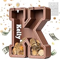 Vista 67 de SummiDate Alcancía de madera de letra para niños y niñas, Alfabeto, regalo de cumpleaños para niños (W)