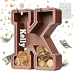 Summidate Wooden Letter Piggy Bank, Extra Thick Large Capacity Piggy Bank for Kids Boys Girls Toddler, Alphabet K Money Bank| Coin Box Birthday, Christmas, Festival