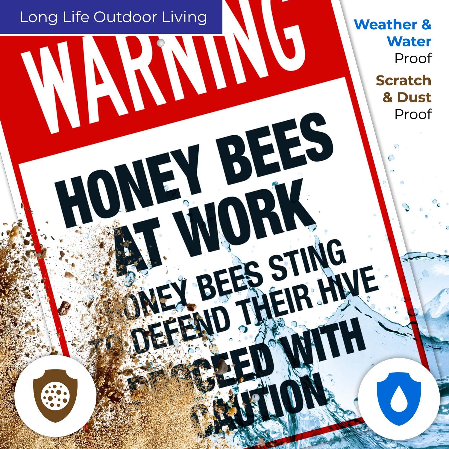 Honey Bees at Work Honey Bees Sting to Defend Their Hive Proceed Sign, OSHA Warning Sign, 18x24 Inches, Rust Free .063 Aluminum, Fade Resistant, Indoor/Outdoor Use, Made in USA