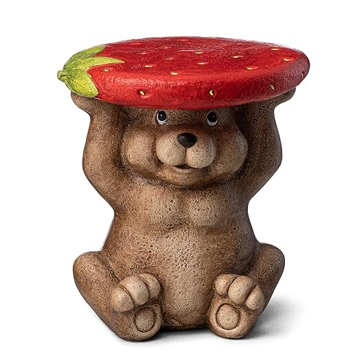 Glitzhome Outdoor Side Table, 12.5" H Decorative Garden Stool MGO Novelty Bear End Table, Round Accent Table Planter Stand for Indoor Outdoor Living Room Bedroom Patio Deck Poolside