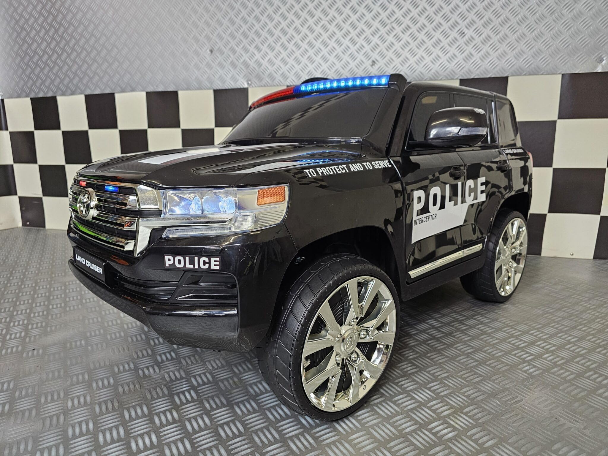 Auto Elettrica Polizia 24V per Bambini, Toyota Land Cruiser, Nero, RC, 1 Piazza Ampia