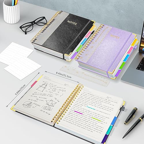 Miniatura 2 de Cuaderno en espiral de tapa dura, cuadernos B5 grandes de 8 x 10 pulgadas con pestañas divisorias extraíbles, 300 páginas de cuero de 5 materias,