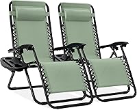 Best Choice Products 2-Pack Sage Green Zero Gravity Lounge Chairs - Adjustable Steel Mesh Recliners w/ Pillows, Cup Holder Trays