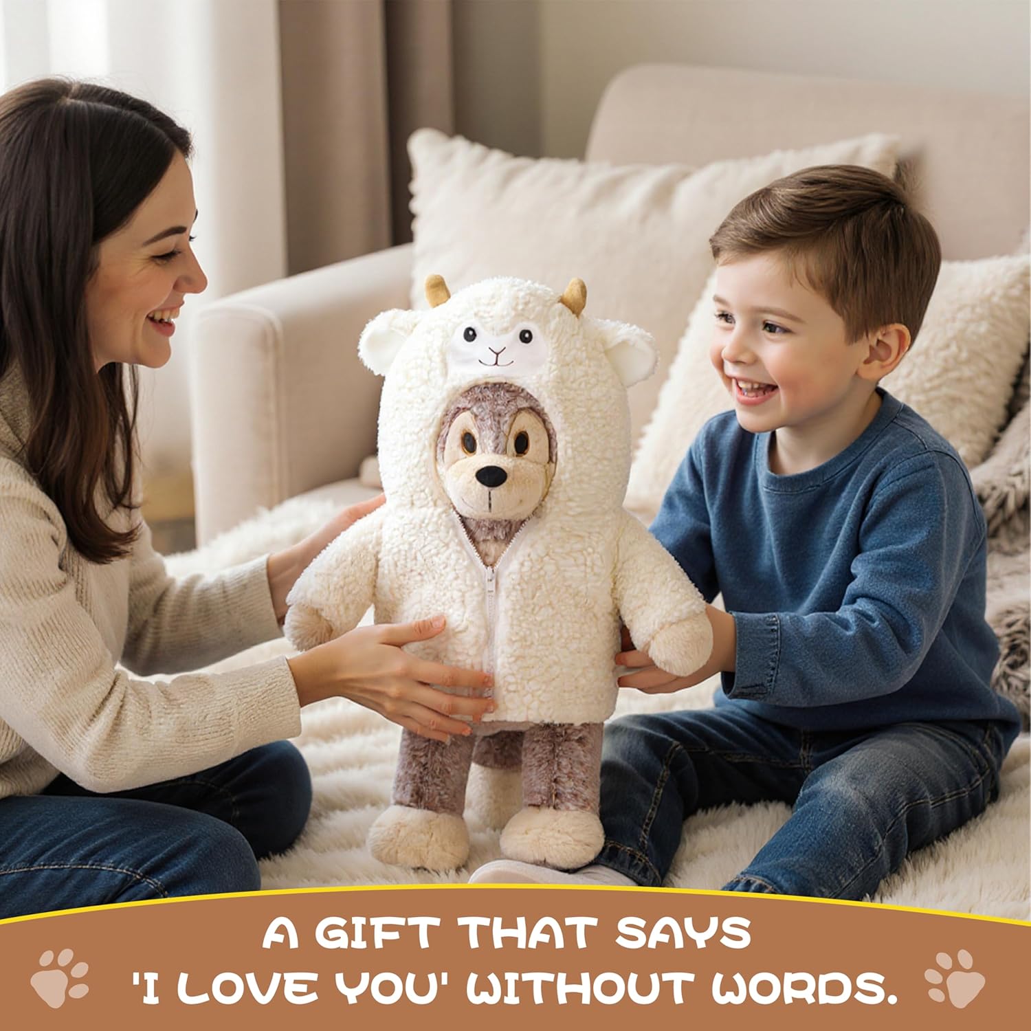 20" Big Wolf Stuffed Animal,Sheep Plush Toy with Removable Costume, Large Lamb Interactive Fluffy Plushies, Cute Soft Gift for Babies, Boys, Girls and Kids