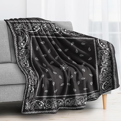 Miniatura 3 de Manta tipo bandana negra tamaño Queen, manta de forro polar para sofá, cama, sofá, mantas y mantas de cachemira, manta de franela de felpa súper