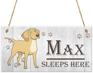 RED OCEAN Cute Pet Dog Sign Sleeps Here - Personalised Kennel Bed Hanging Sign