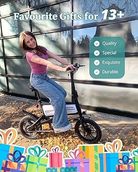Gotrax Nano 14 Folding Electric Bike, Max Range 25Miles(Pedal-Assist) & Max Speed 15.5Mph, Power by 350W Motor, Adjustable Seat & Dual Fenders, Commuter Electric Bicycle for Adults