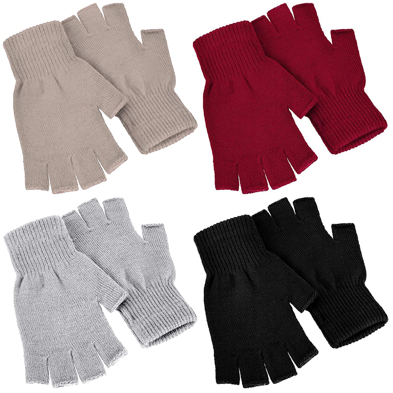 SATINIOR 4 Pairs Winter Half Finger Gloves Knitted Fingerless Mittens Warm Stretchy Gloves for Men and Women