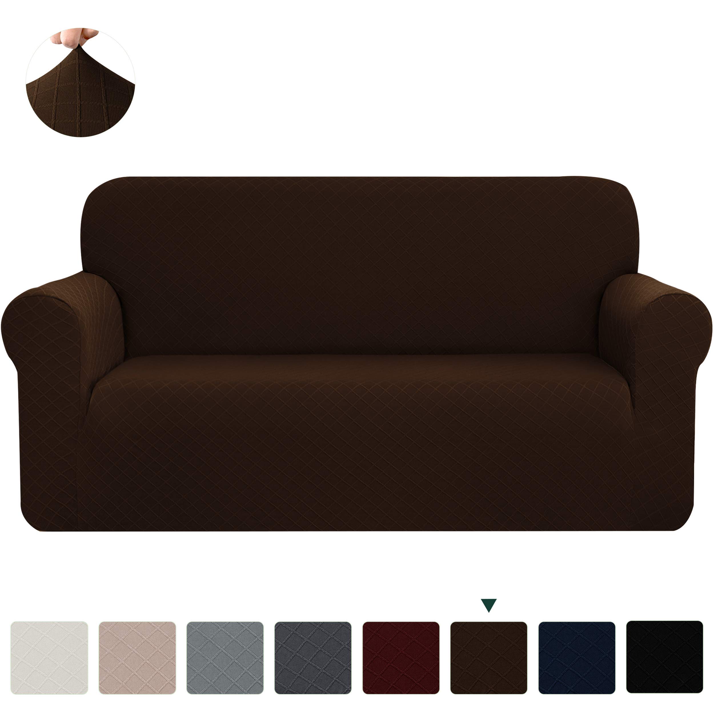 CHUN YI 1 Piece Rhombus Sofa Covers Stretch Fabric Settee cover Furniture Protector for Sofa, 3 seater Sofa Slipcover for Living Room, Polyester Durable Spandex Fabric (Sofa, Chocolate)