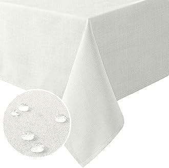 H.VERSAILTEX Linen Textured Table Cloths 60 x 84 Inch Premium Solid Tablecloth Spill-Proof Waterproof Table Cover for Dining Buffet Feature Extra Soft and Thick Fabric Wrinkle Free, Ivory