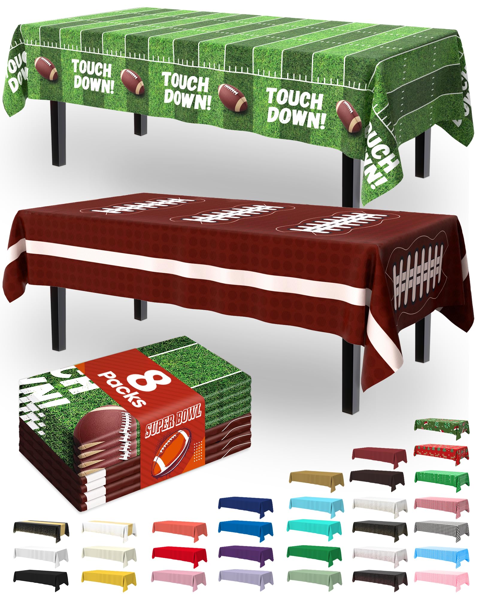 Pureegg 8 Pack Football Plastic Table Cloth Disposable 54x108 Inch
