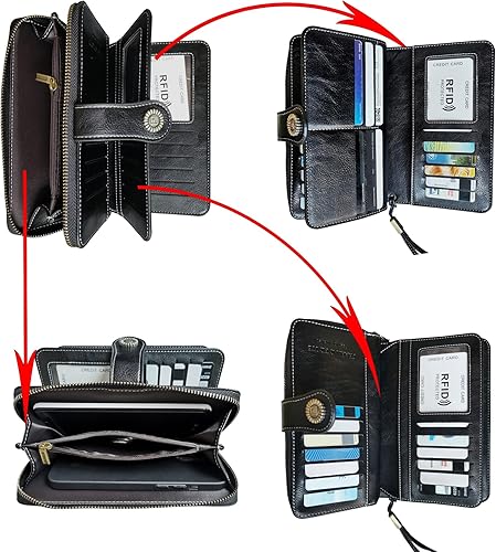 Miniatura 3 de VONCOSS Cartera larga con cremallera alrededor de las mujeres de gran capacidad, para tarjetas de crédito, soporte para teléfono, embrague con