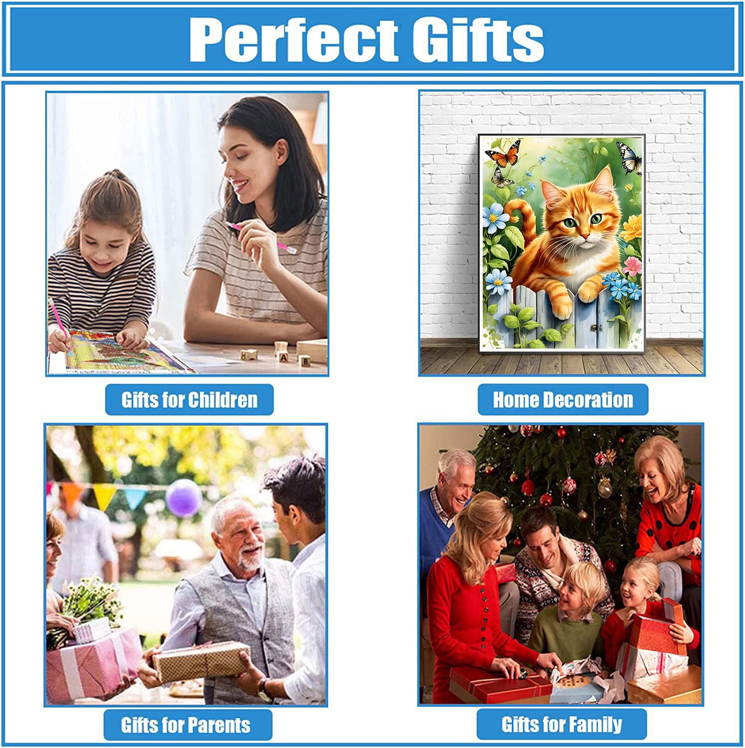 Diamant Painting Katze - 5D DIY Set Mit Orangener Katze Und Wildblumen