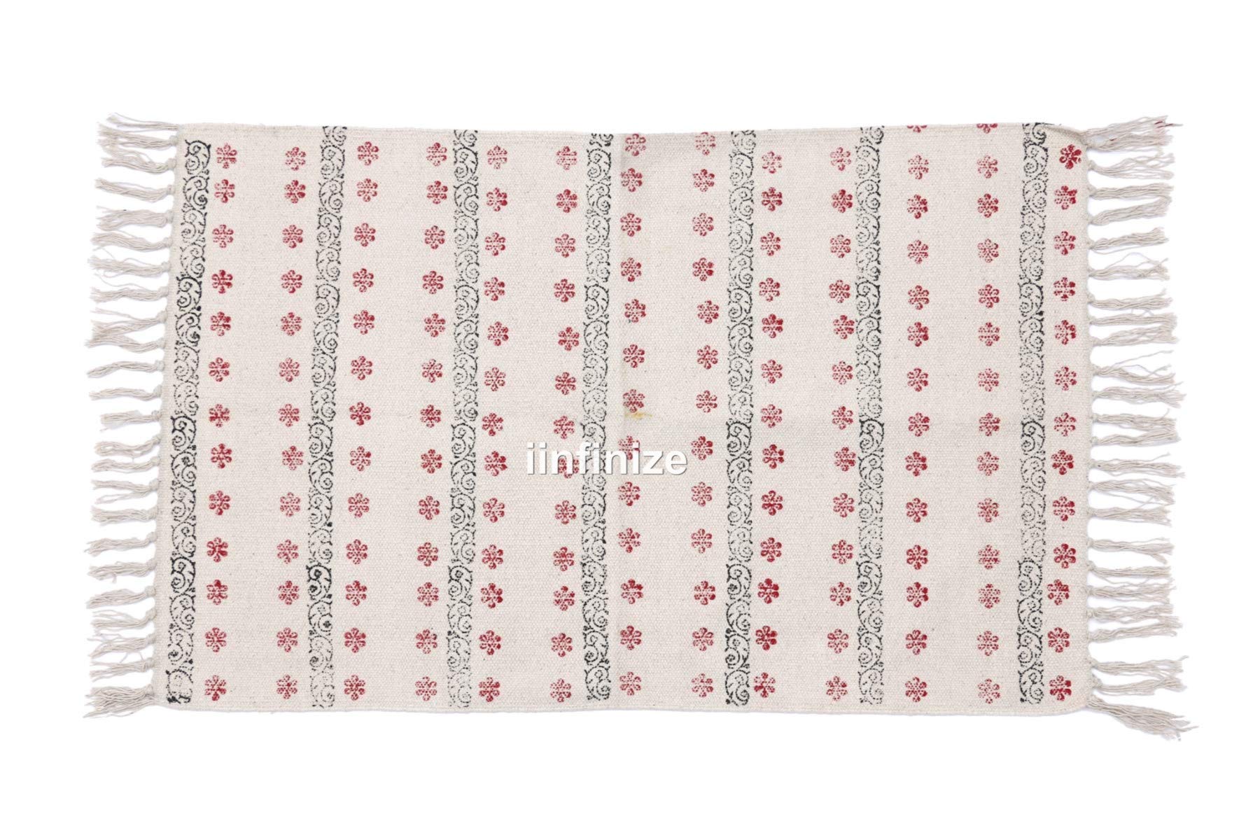 Tapis de sol en coton ethnique bohème pour yoga, méditation - Imprimé à la main Bohemain - Forme rectangulaire confortable - 0,6 x 0,9 m
