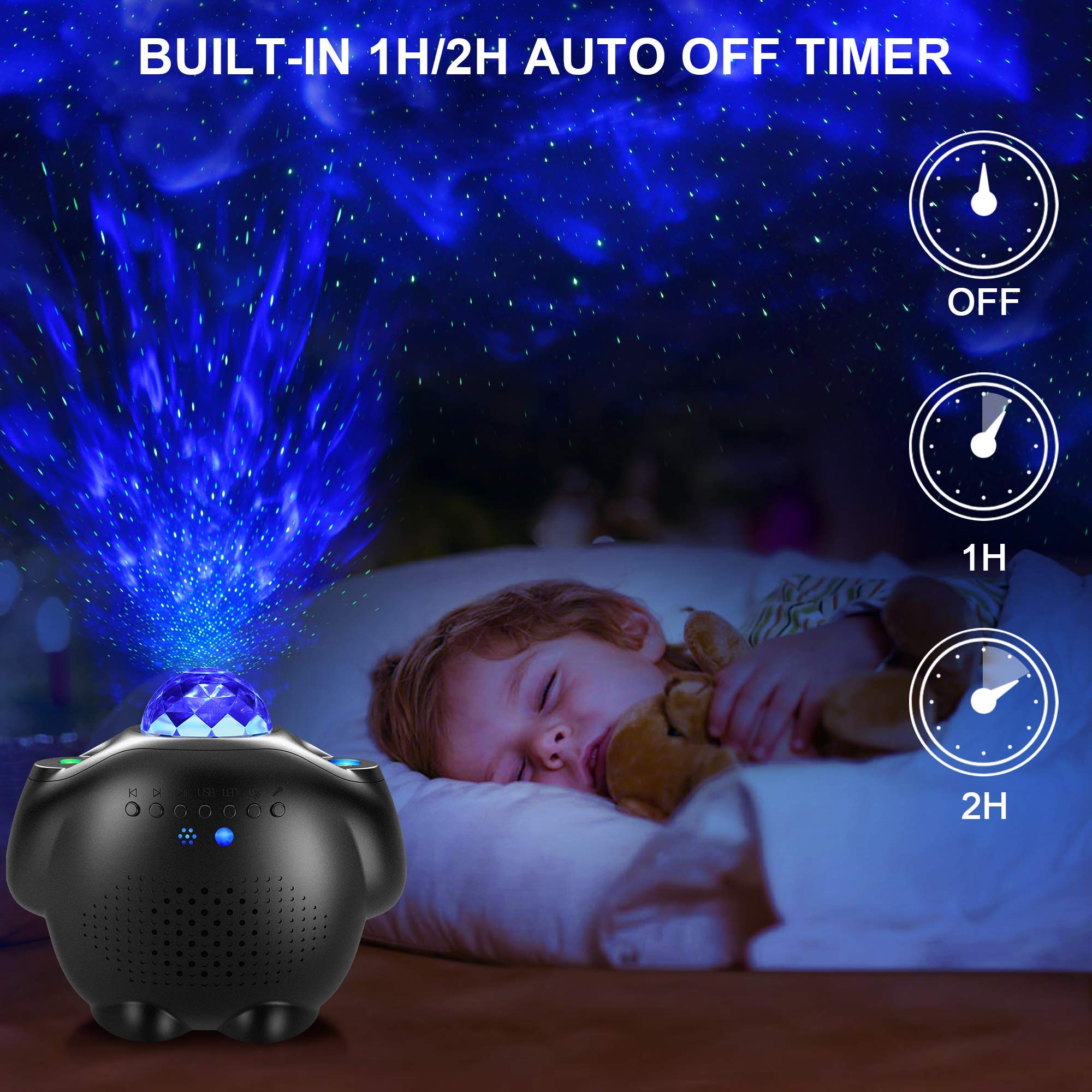 Projecteur Ciel Étoilé 4 en 1, Lampe LED Dynamique 32 Effets Galaxy, Minuterie Réglable, Veilleuse pour Bébé Enfant, Décoration Chambre (Noir)
