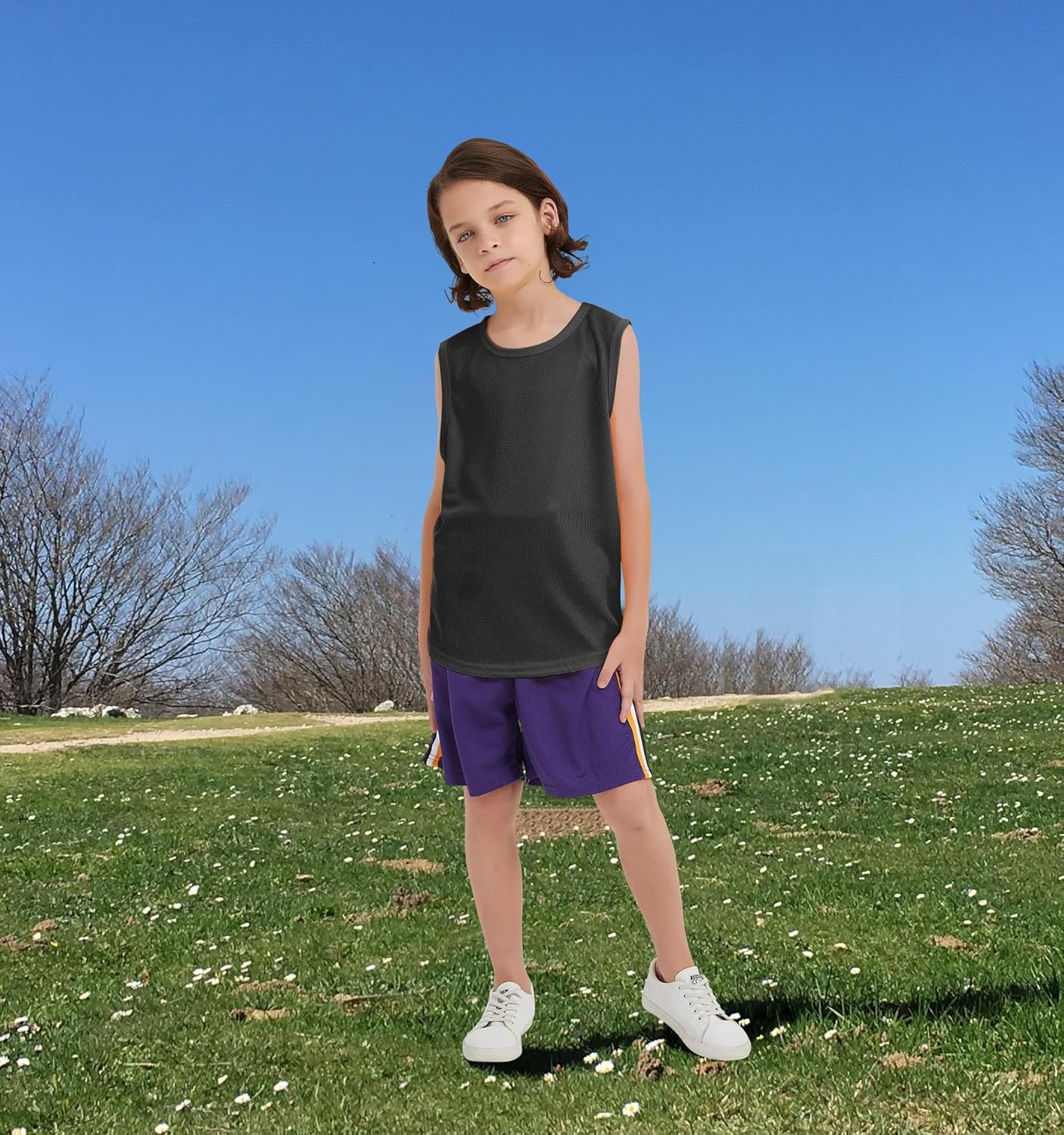 4 Pack Boys/Kids/Teens Quick Dry Tank Tops Mesh Moisture Wicking Athletic Performance Sleeveless Shirts(Age 4-18Y) - Image 3