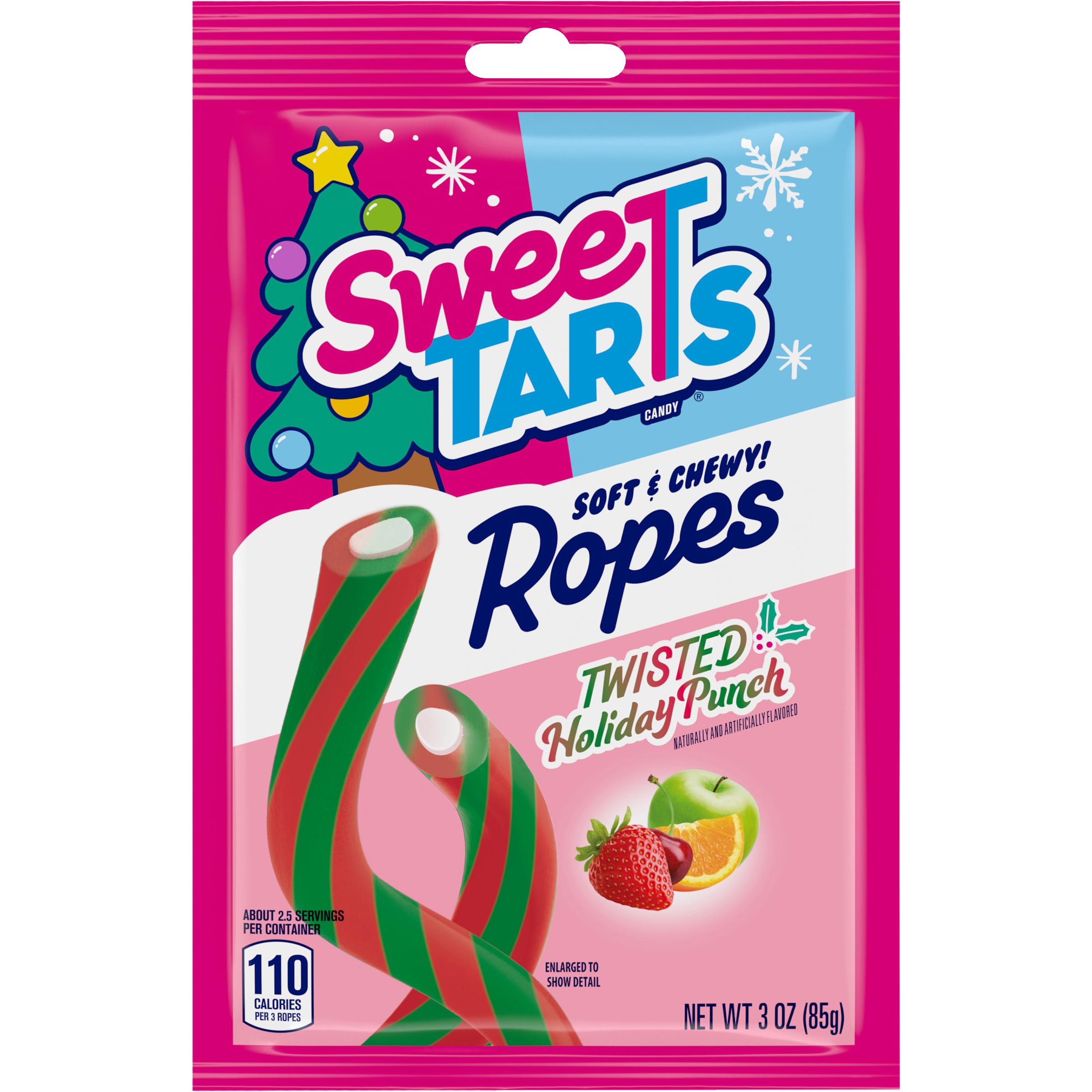 SweeTARTS Ropes Twisted Holiday Punch, Soft and Chewy Candy, 3oz Pack - Holiday Stocking Stuffers & Treats