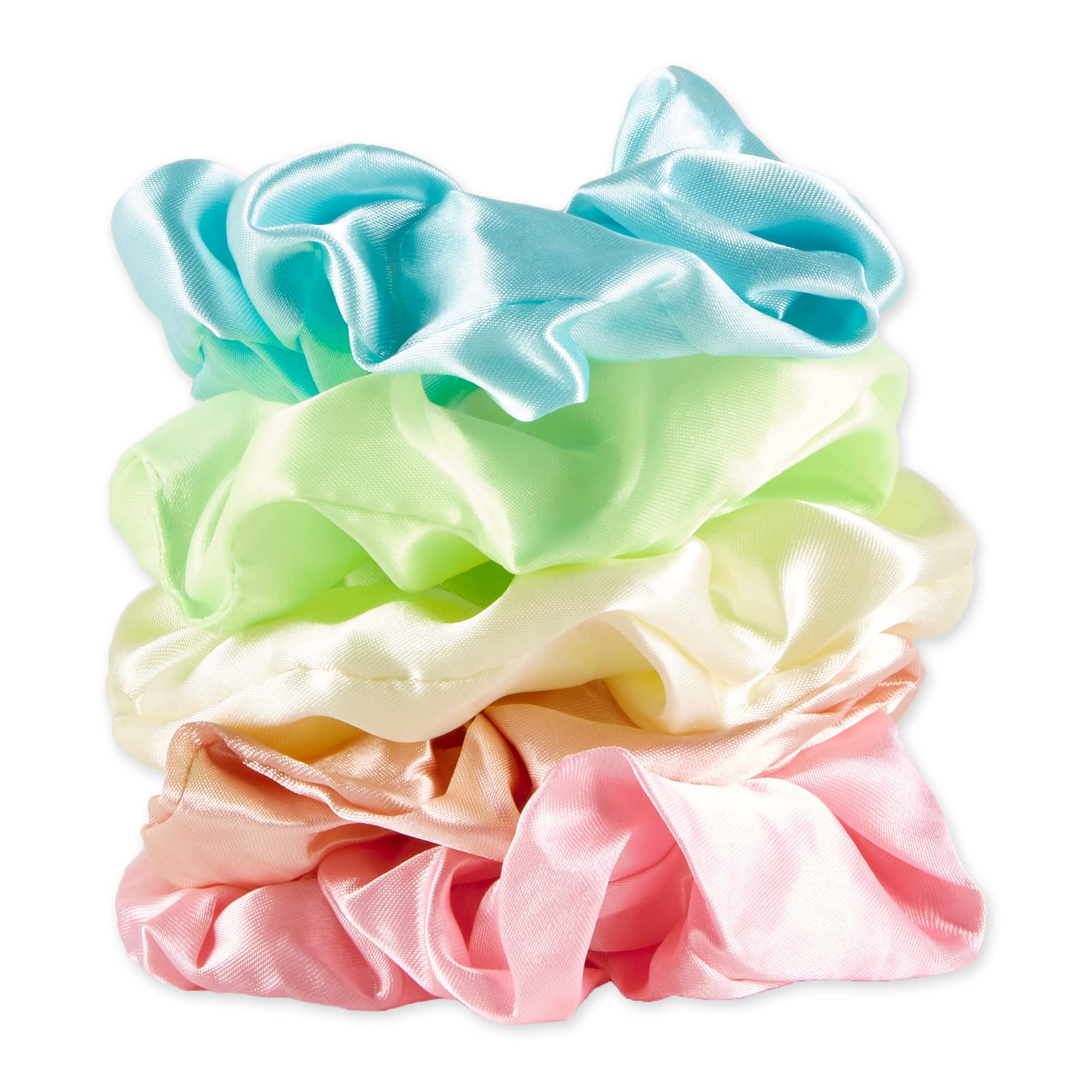 Hadley WrenWomen's Scrunchie Collection,Satin Pastel Rainbow,5 Count(Pack of 1)