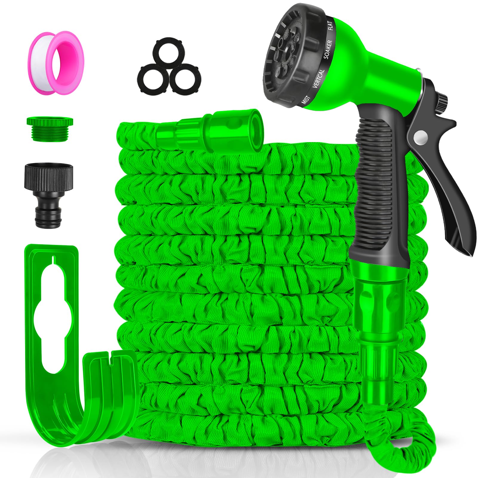 ANSYU 50FT Garden Hose Pipe - Expandable Water Hosepipes Lightweight with 1/2" 3/4" Hose Fittings and 8-Pattern Hose Spray Gun,No Kink Design for Gardening and Cleaning