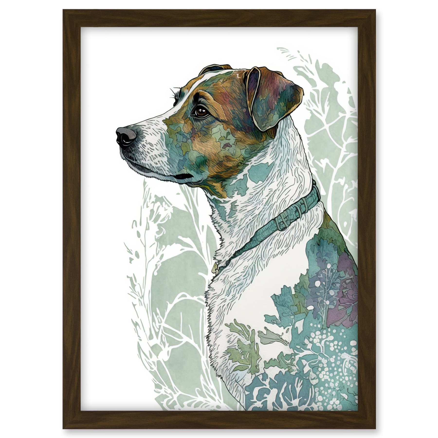 Artery8 Jack Russel Dog Modern Watercolour Portrait Illustration Artwork Framed A3 Wall Art Print