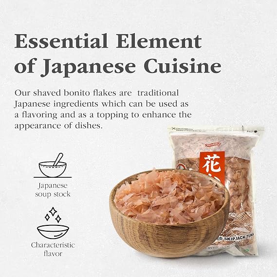 Shirakiku Premium Dried Gourmet Bonito Flakes - Smoked Japanese Bonito Fish Flakes - Pre-Cut Thinly slice packed with umami flavor to Make Traditional Japanese Dishes - Resealable Package - 16 Ounces