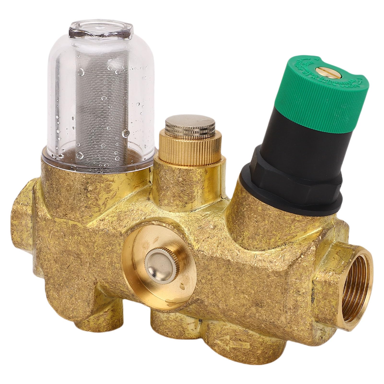 Válvula reductora de presión de tubería con seguridad integrada y filtro de acero inoxidable para sistemas de agua de toda la casa, latón, 1 unidad (1/2 pulgada (DN15))