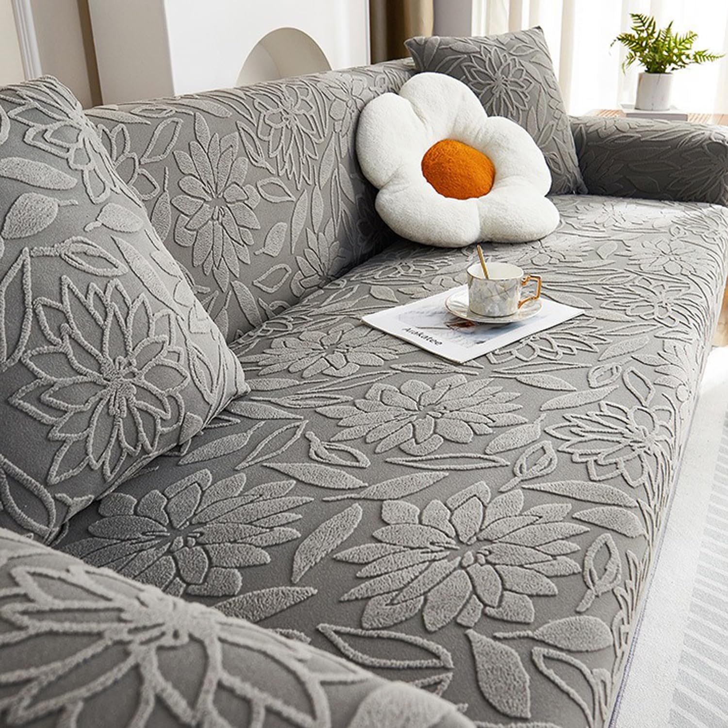 Jacquard Plush Sofa Cover Wear-Resistant Universal Stretch Sofa Slipcover Washable Anti-Scratch Couch Cushion Cover for All Seasons Pet Friendly Furniture Protector,C,1 seat 90~140cm