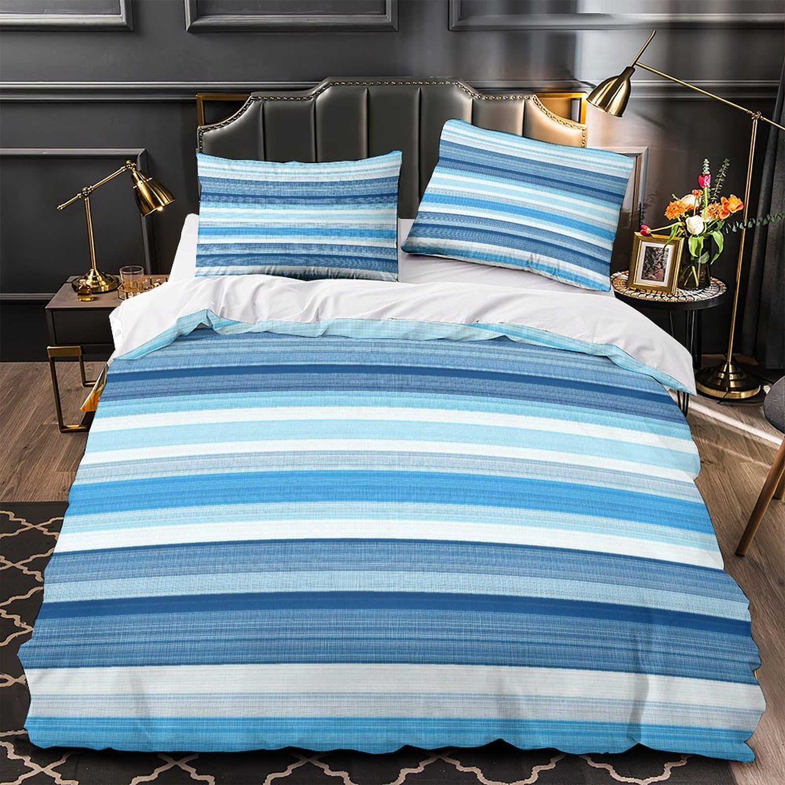 Stampa 3D Blue stripes Copertura per letto Microfibra Biancheria per letto Con federa Traspirante Modern home decor Fodera copriletto Leggero per giovani coppie coinquilini Super king（260x220cm）
