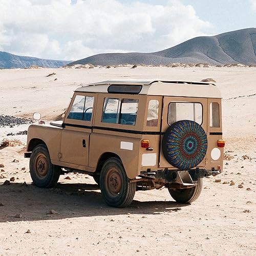 Miniatura 6 de YongColer Cubierta de neumáticos con patrón de textura tribal, fundas universales para neumáticos de repuesto para vehículos recreativos, remolques,