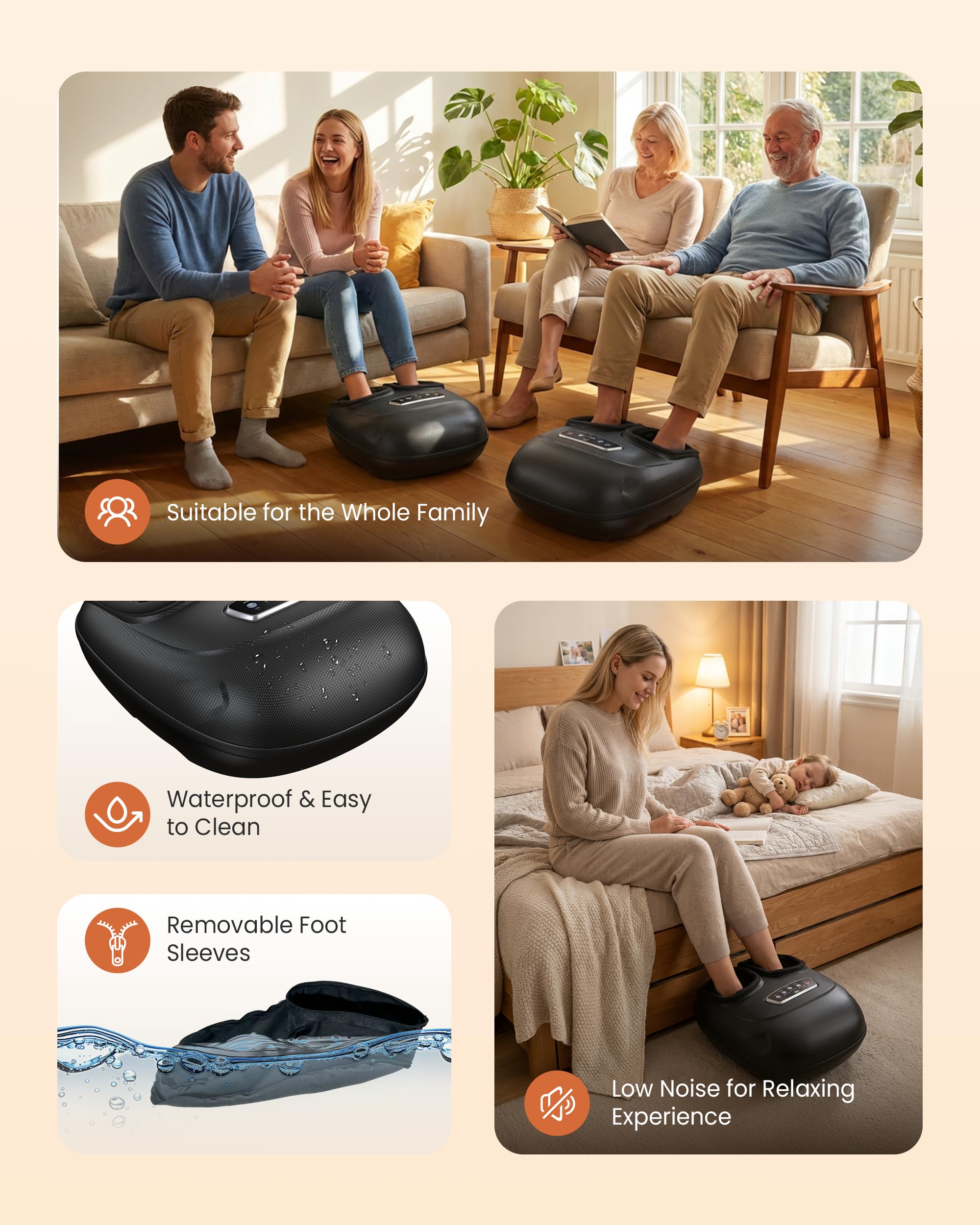 CILI Shiatsu Máquina masajeadora de pies, masajeador eléctrico de pies con calefacción para fascitis plantar, compresión de vibración de amasamiento, manga desmontable, hasta hombre, talla 13, regalos