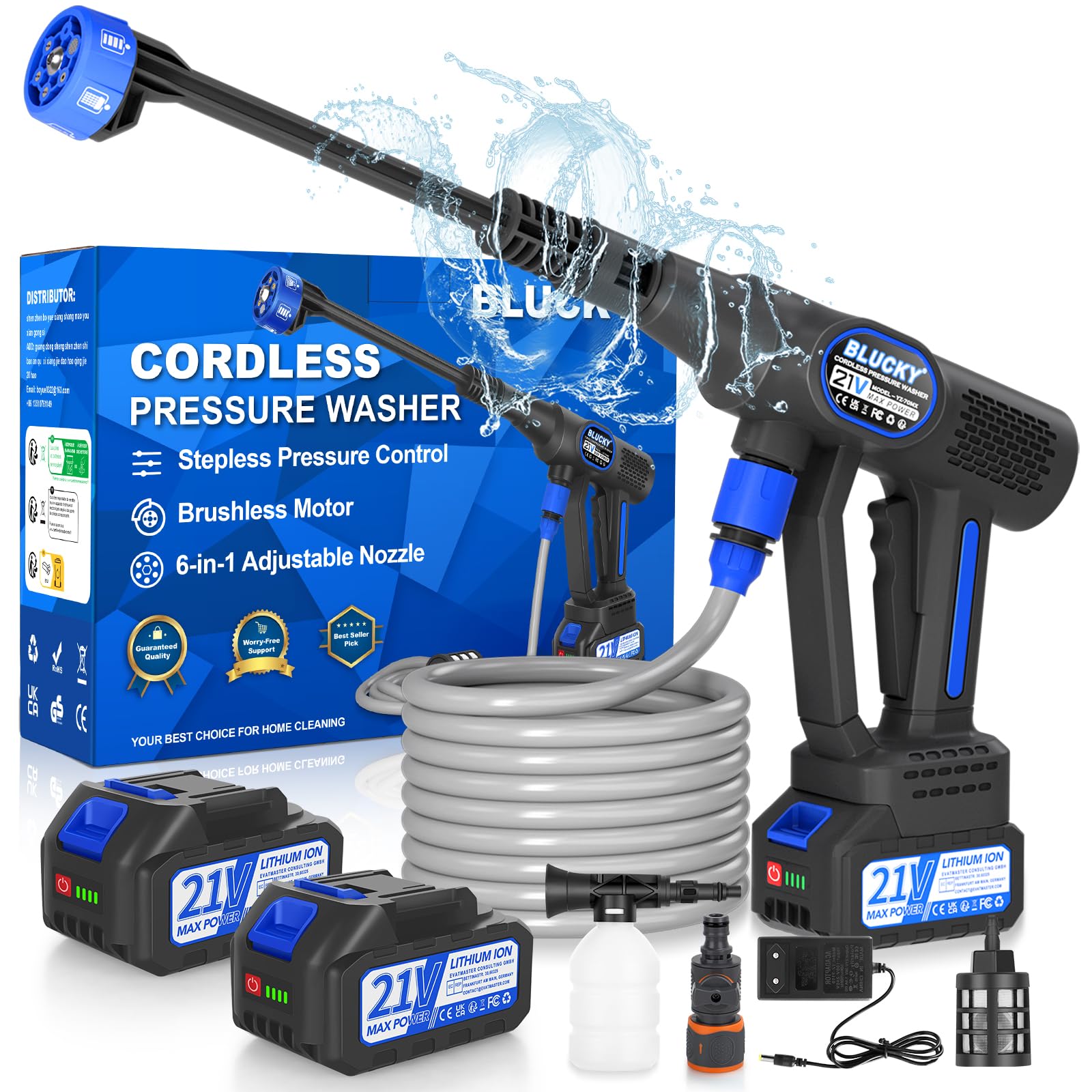 Idropulitrice A Batteria 1160 PSI - Motore Brushless, Pressione Regolabile, Ugello 6-in-1, Per Auto E Giardino - Foto 5