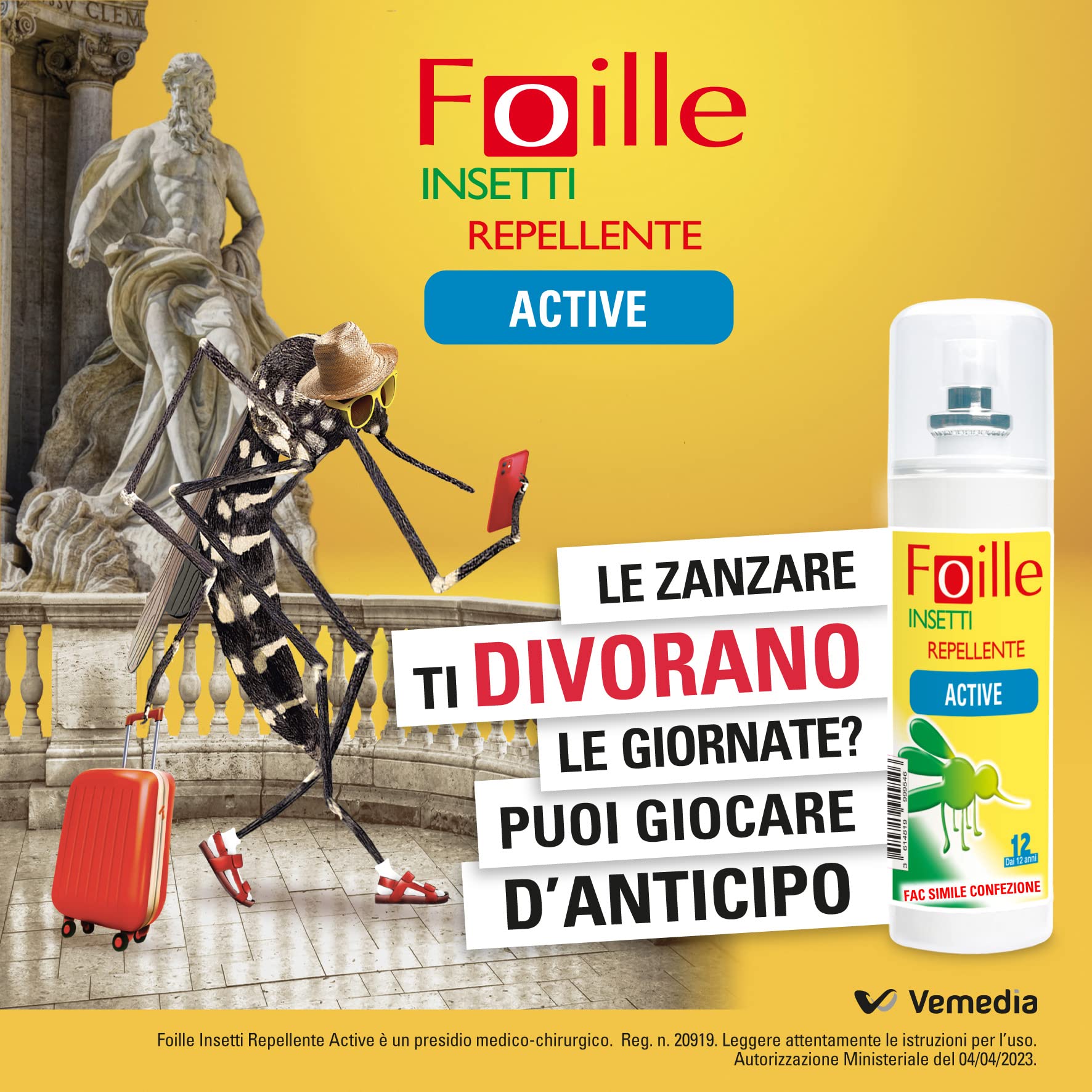 Foille Insetti Repellente Active con Icaridina al 20%, contro Zanzare, zecche e flebotomi, Efficacia immediata e Durata fino a 12 ore con due applicazioni, Pack due confezioni da 100 ml
