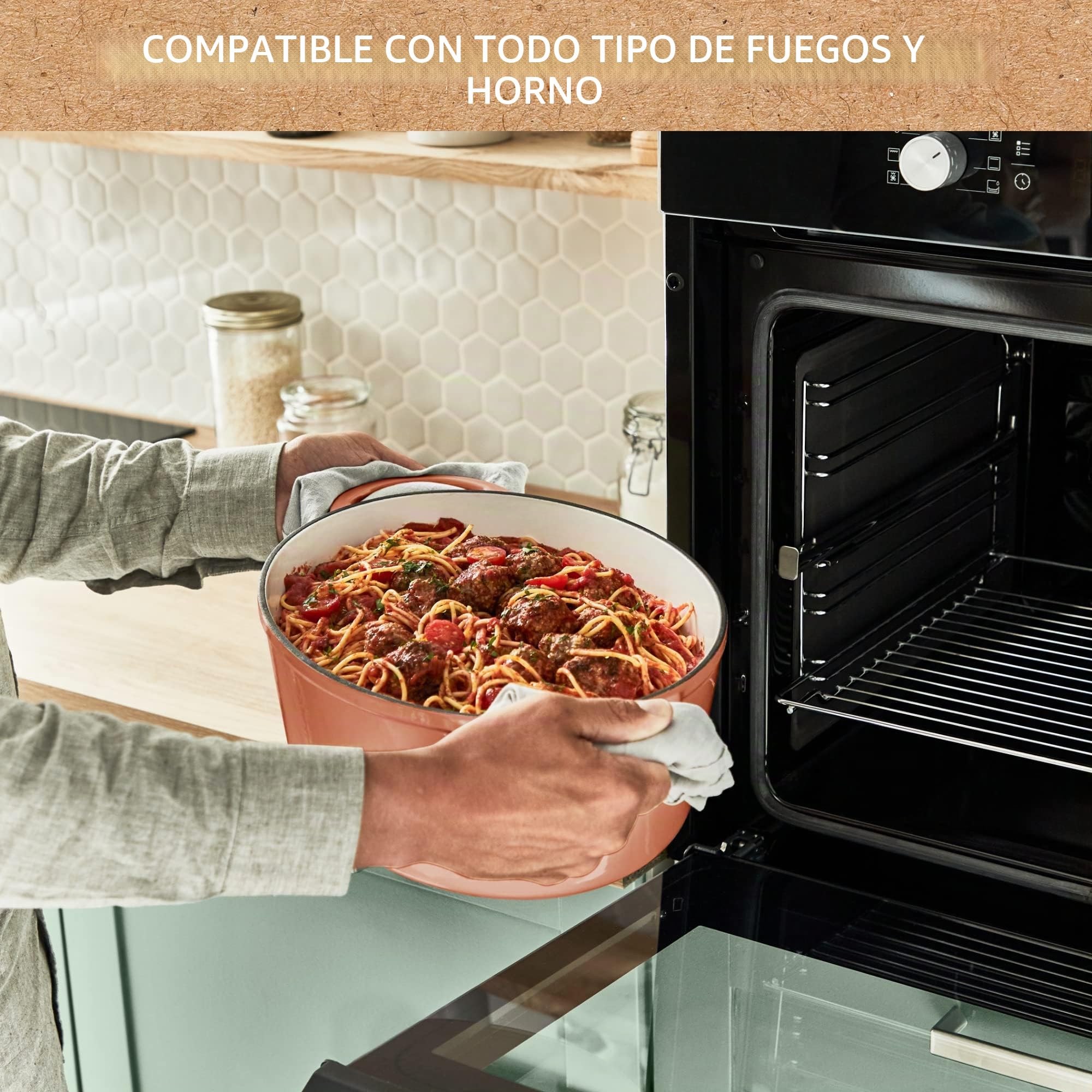 Tefal LOV E2600504 - Cacerola de hierro fundido esmaltado con tapa, 29 cm, 7,4 L, horno holandés, todo tipo de fuegos, olla de hierro fundido, ollas de cocina, aptas para lavavajillas, terracota,
