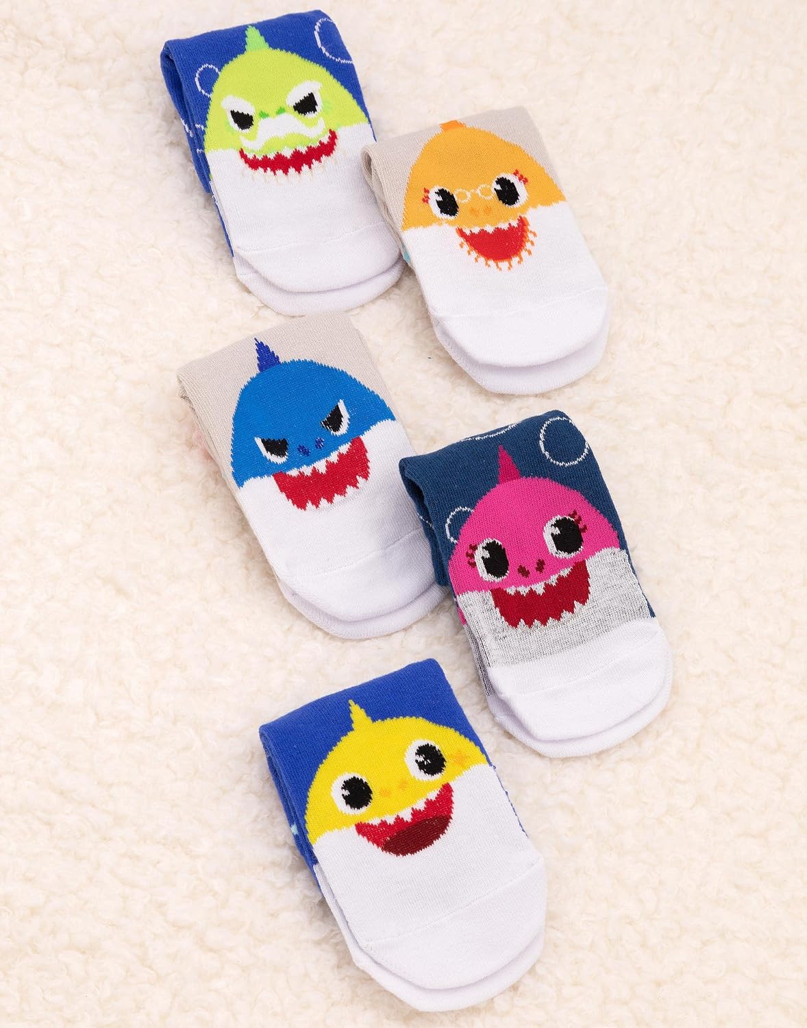 Baby Shark Socks 5 Pack Kids Toddlers Blue Cream Family Song Footwear