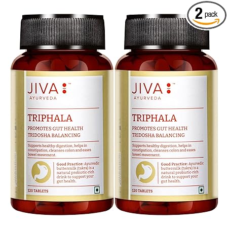 Jiva Triphala Tablet | 100% Pure & Natural's | An Ayurvedic Formulation | Promotes Healthy Guts & Helps to Fight With Digestive Disorders | Goodness Of Haritaki, Vibhitaki, Amalaki | For Men & Women 120 Tablet (Pack of 2)