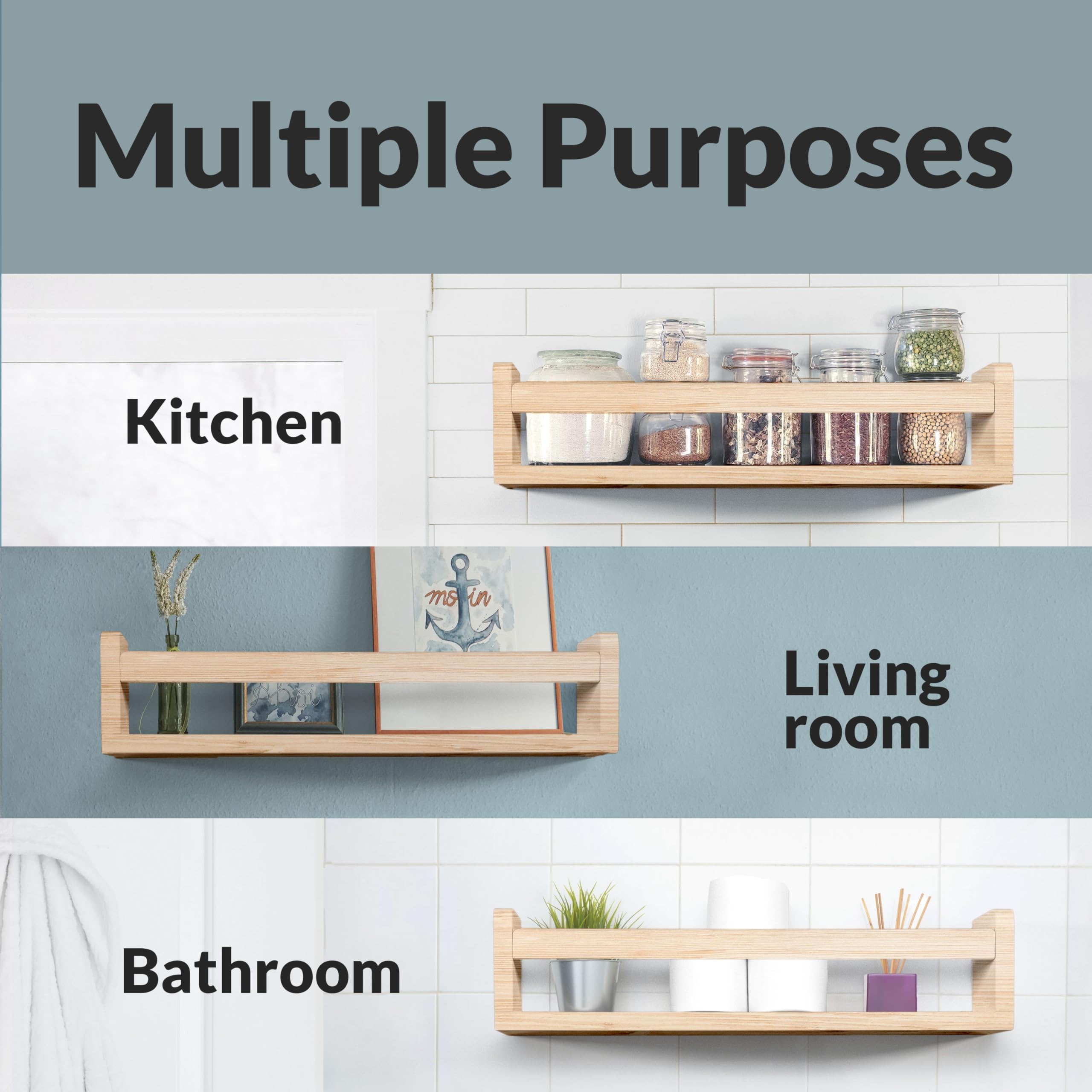 NATURE SUPPLIES Set van 3 kinderkamerplanken, massief hout