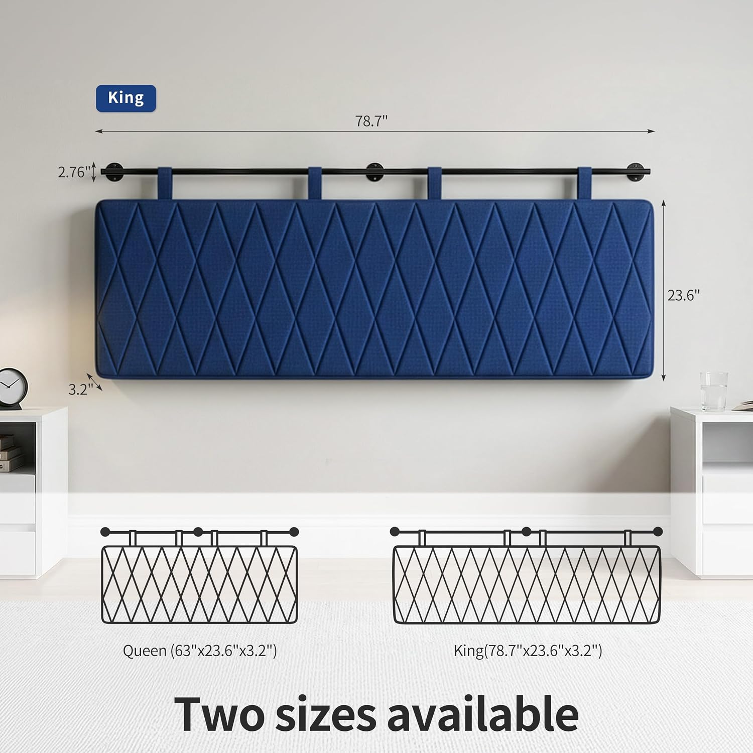 Anbuy King Headboard Only, 78.7" Wall Mounted Soft Fabric Bed Headboard, Modern Diamond Pattern, Elegant Upholstered Headboard for Bedroom, Resturant (Navy Blue, King Size)