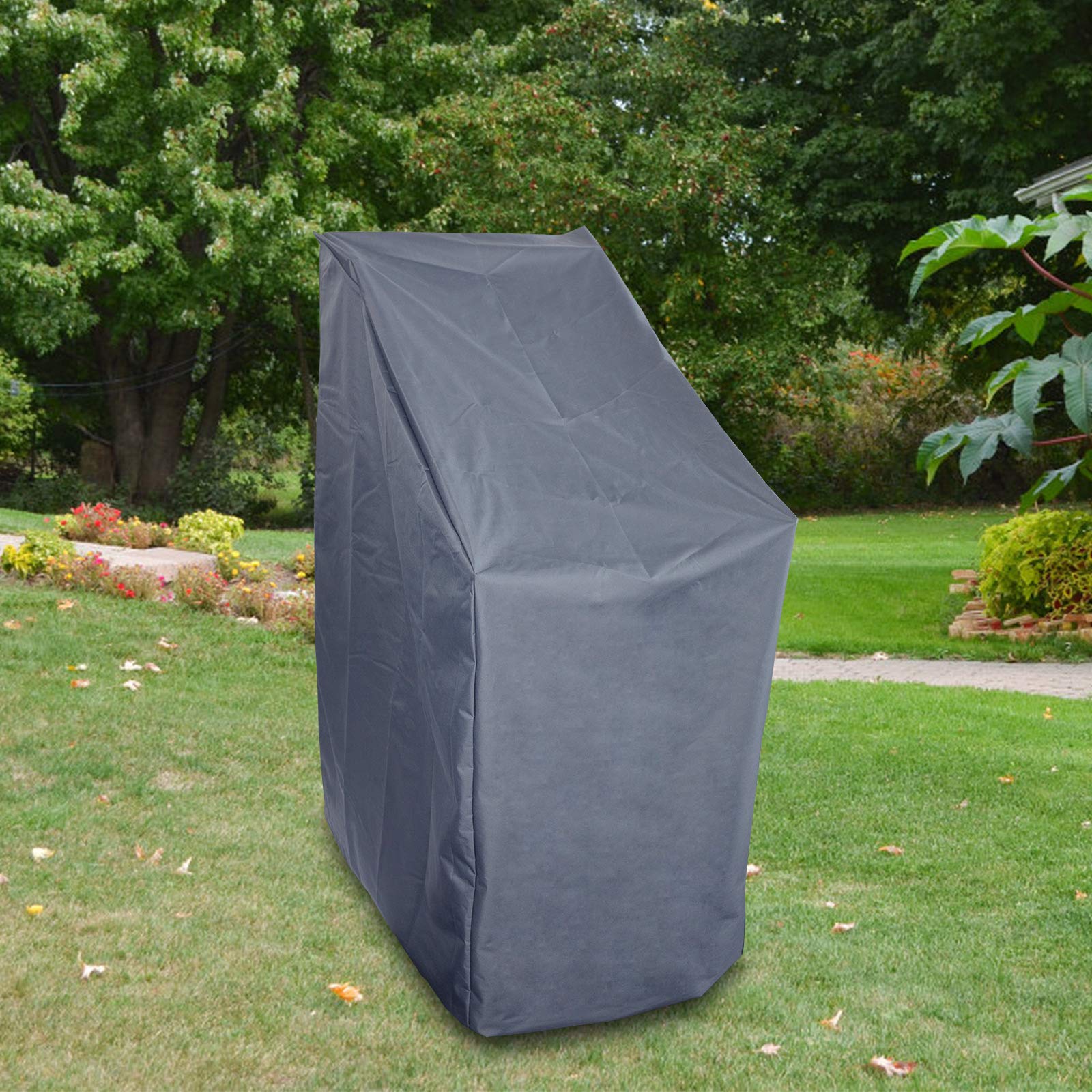 MGTCAR Funda Para Silla De Exterior, Impermeable, Para Muebles De Patio Al Aire Libre, Sillas Apiladas, Fundas Para Sillas De Salón 210D, Protección Para Todo Tipo De Clima, Color Negro (tamaño