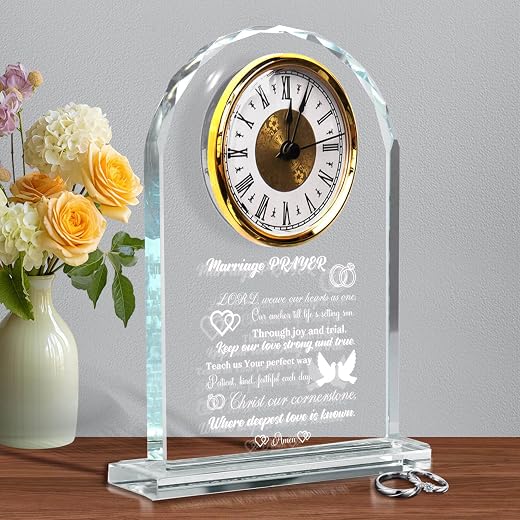 Wedding Gifts for Couples 2026 Elegant Crystal Clock with Inspiring Quote, Marriage Prayer Keepsake for Wedding Gifts for Couples 2026 - Elegant Crystal Clock with Inspiring Quote, Marriage Prayer Keepsake for Anniversary - Unique Gifts for Bride and Groom, Newlywed Mr and Mrs