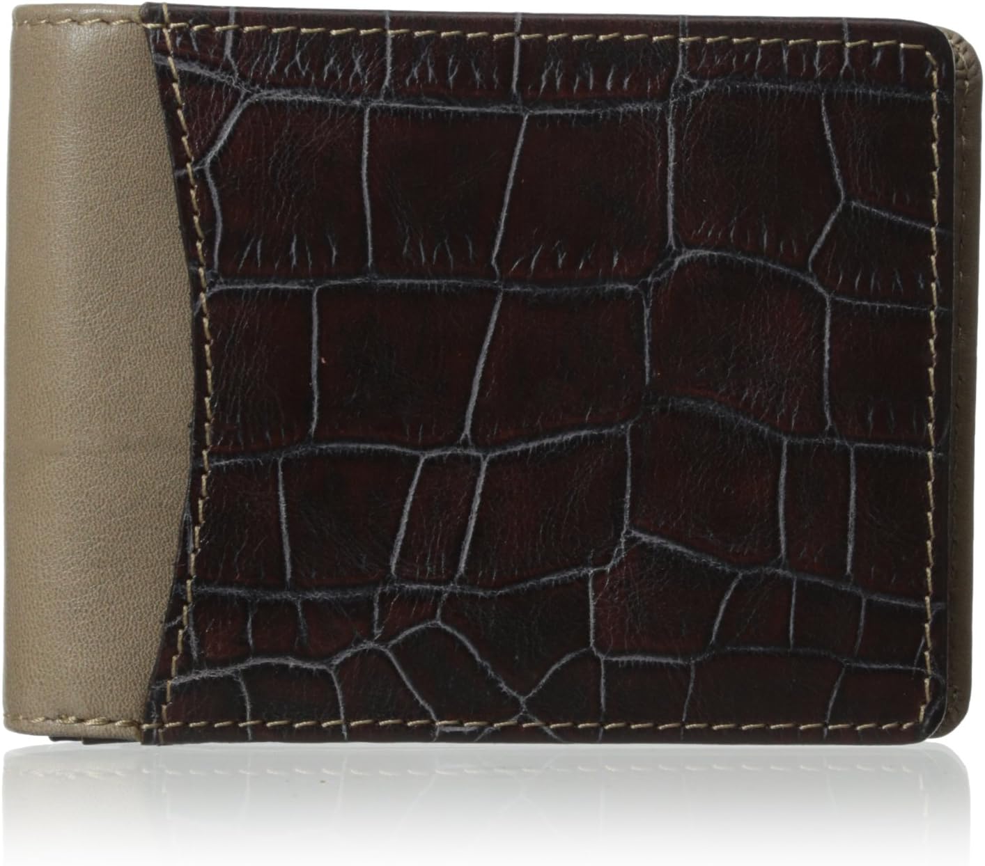 Bosca Men's Croco-8 Pocket Deluxe Executive Wallet, Gray/Brown, One Size