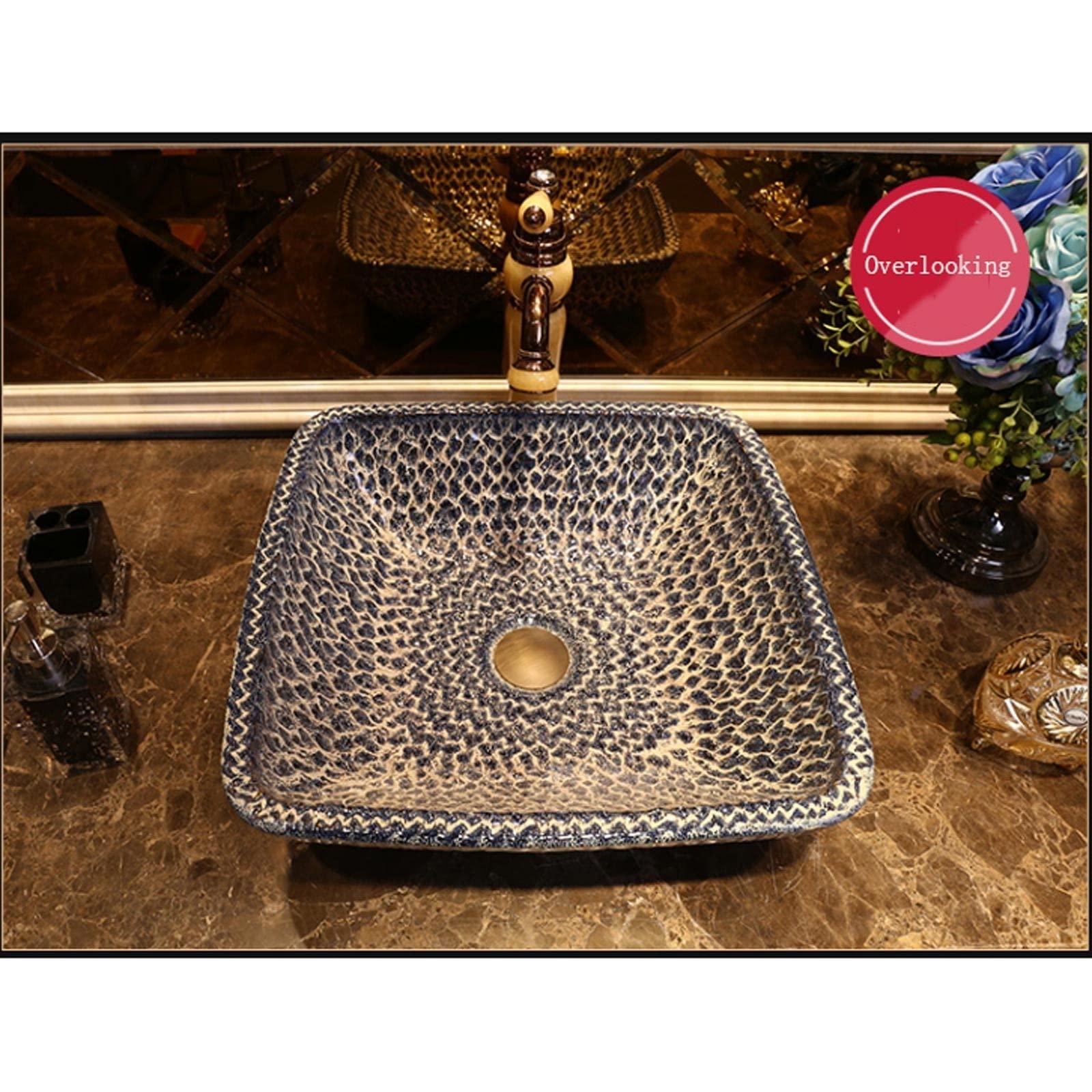 Umywalka wpuszczana do łazienki Retro Stone Bathern Sink Artystyczne zlew nad licznik kwadratowy porcelanowy blat miska zlewozmywak Umywalki łazienkowe(A)