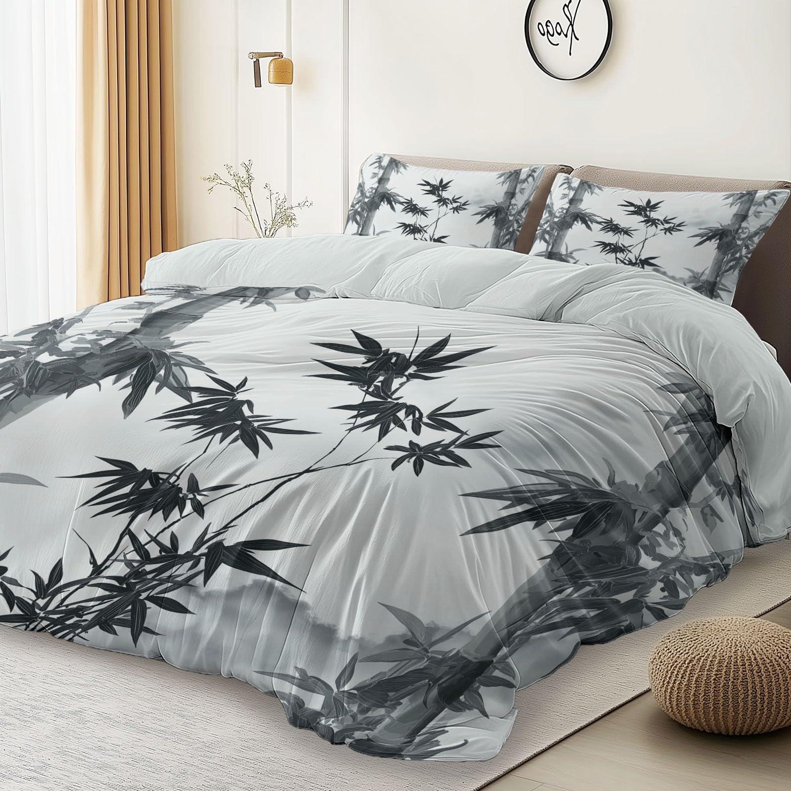 Parure de lit bambou gris 200x200 pour chambre ado zen