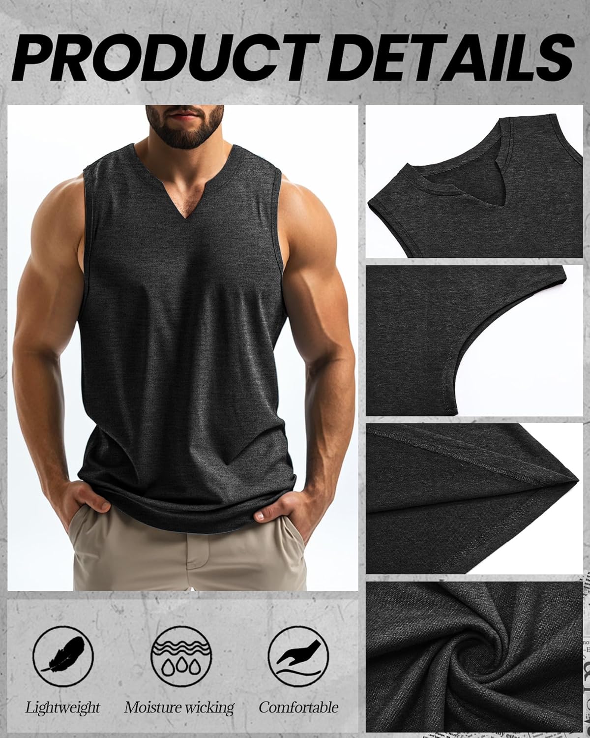 Ficerd 3 Pack Men's Big and Tall Muscle Tank Tops V Neck Sleeveless Shirts Plus Size Summer Casual Lightweight Tees - Image 4
