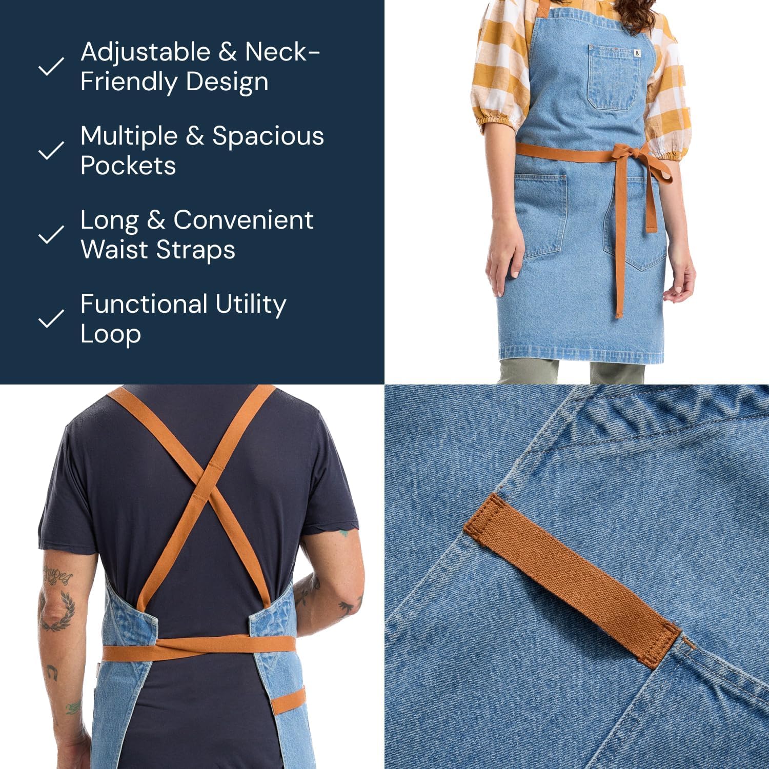 hedley & bennett Crossback Apron - Crossback Chef Apron with Pockets - 100% Cotton Denim, 8oz - Cedar Blue - Image 4